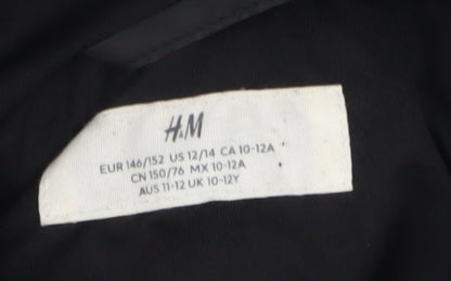 H&M Girls Black Faux Fur Hooded Jacket 11-12 Years Lined Animal Ears