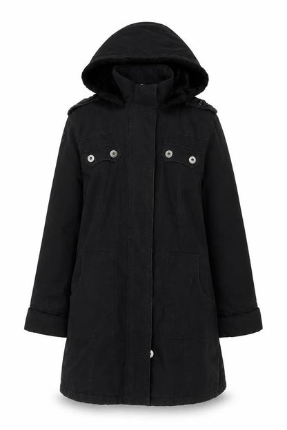 MK Women's Black Hooded Parka Coat Size 12 Lined Mid-Length Jacket