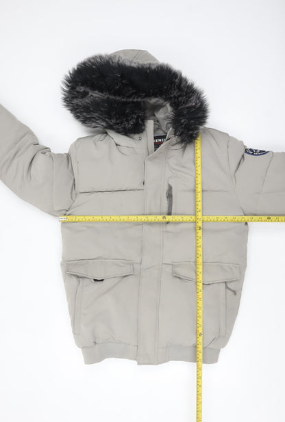 McKenzie Men Grey Puffer Jacket M Hooded Fur Trim Winter Coat