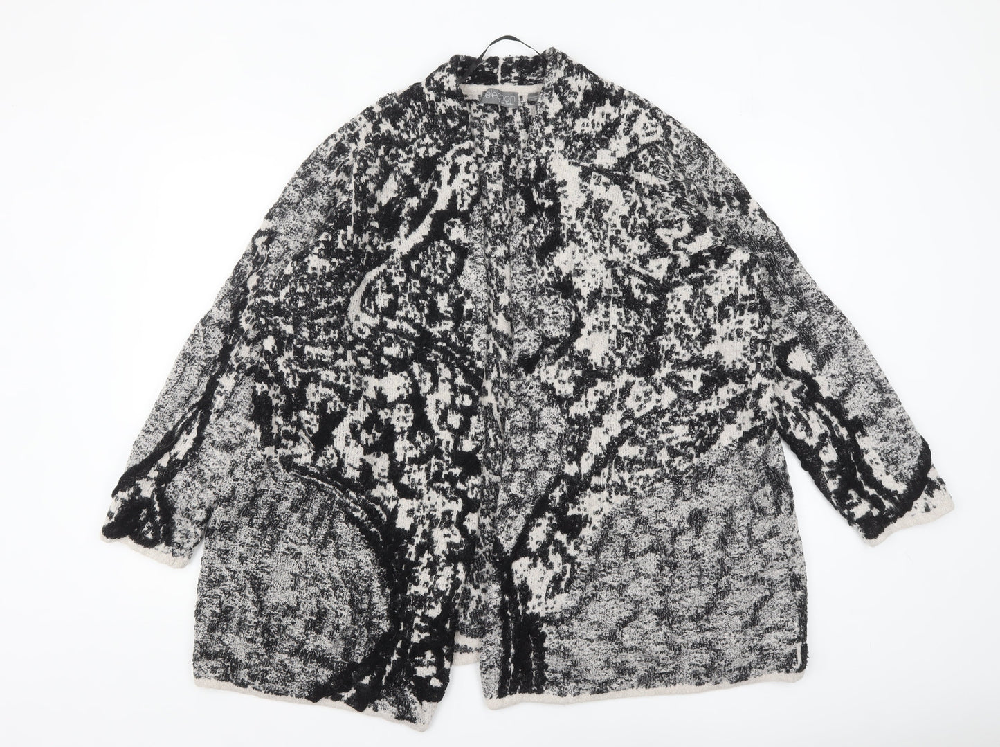 Ulla Popken Women’s Black & White Geometric Knit Cardigan Size 24