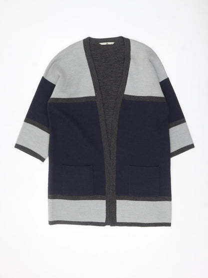 Tu Women’s Grey & Navy Relaxed Fit Open Knit Cardigan Size 14
