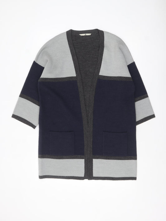 Tu Women’s Grey & Navy Relaxed Fit Open Knit Cardigan Size 14