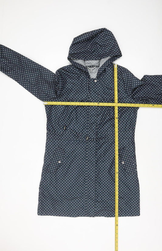 Marks and Spencer Women Blue Polka Dot Waterproof Hooded Rain Coat S