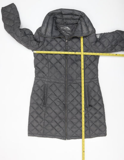 Michael Kors Womens Grey Long Quilted Down Puffer Coat Size M