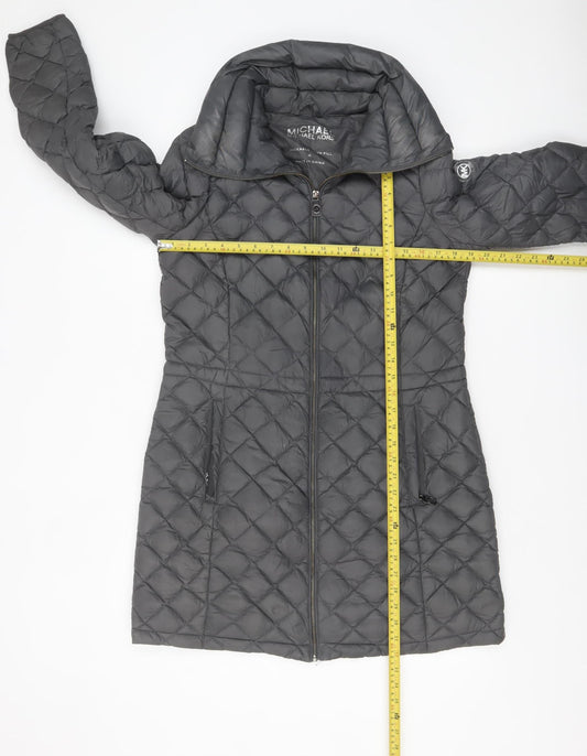Michael Kors Womens Grey Long Quilted Down Puffer Coat Size M