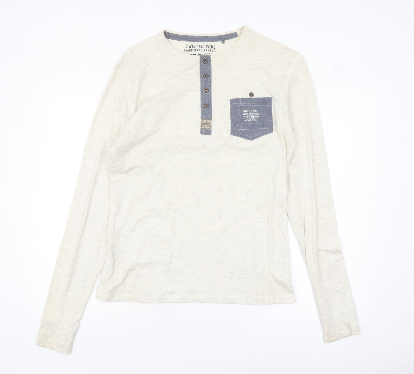 Twisted Soul Men's Beige Long Sleeve Henley Shirt Size S