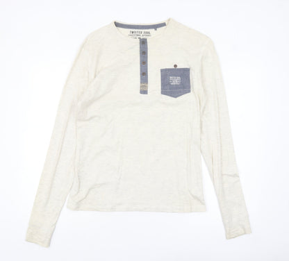 Twisted Soul Men's Beige Long Sleeve Henley Shirt Size S