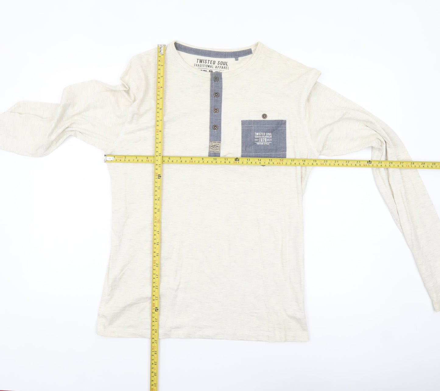 Twisted Soul Men's Beige Long Sleeve Henley Shirt Size S