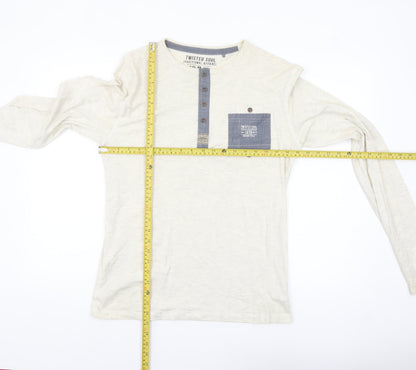 Twisted Soul Men's Beige Long Sleeve Henley Shirt Size S