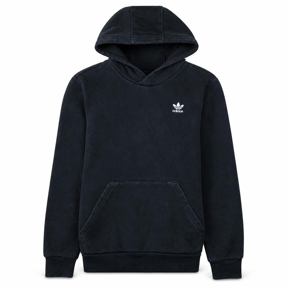 Front view of Adidas Teens Black Pullover Hoodie 164 Fleece Logo Sweatshirt