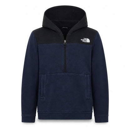 Front view of The North Face boys’ blue colourblock fleece pullover hoodie l