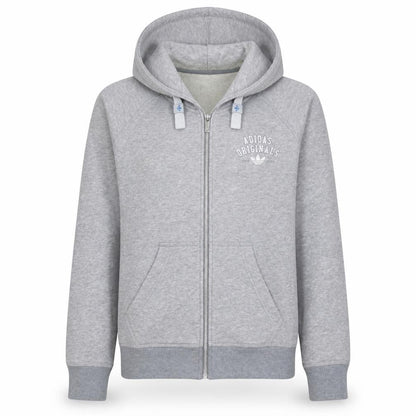 Front view of Adidas Originals Women Grey Full Zip Hoodie, size 12, Lined Hooded
