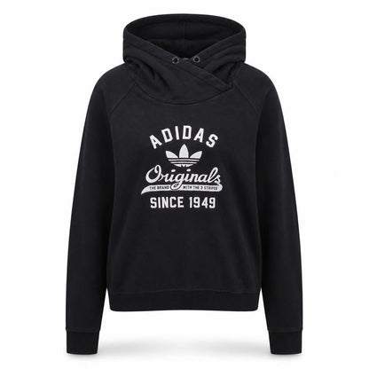 Front view of Adidas Originals Women Black Pullover Hoodie, size 16, Graphic Print
