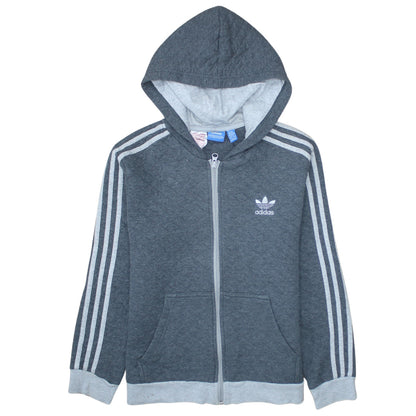 Adidas Boys Grey Full Zip Hoodie 13-14 Years Classic Sports Logo