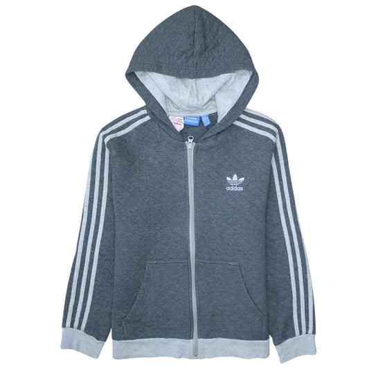Adidas Boys Grey Full Zip Hoodie 13-14 Years Classic Sports Logo