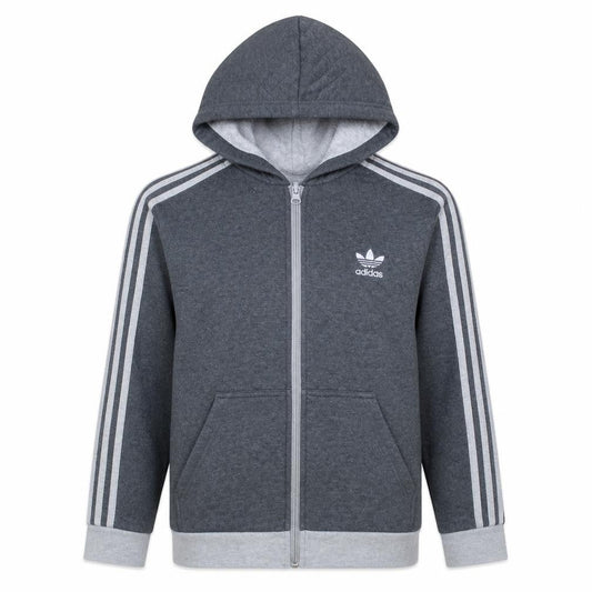 Front view of Adidas boys’ grey full zip hoodie 13-14 years classic sports logo