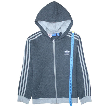Adidas Boys Grey Full Zip Hoodie 13-14 Years Classic Sports Logo