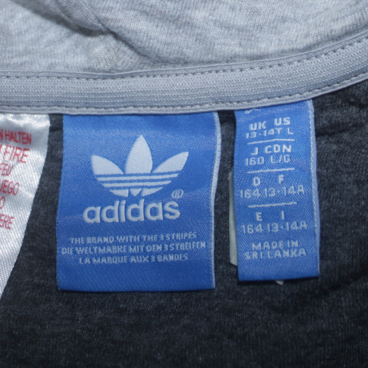 Adidas Boys Grey Full Zip Hoodie 13-14 Years Classic Sports Logo