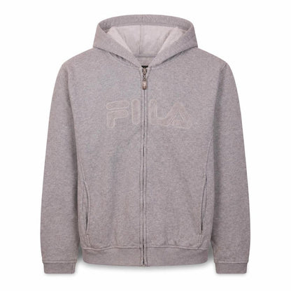Front view of Fila women’s grey full zip hoodie l/xl classic casual sweatshirt