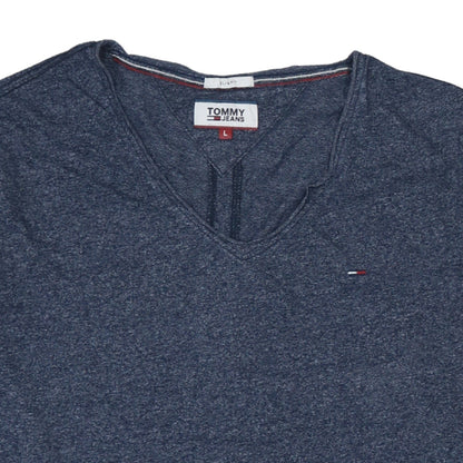 Tommy Jeans Mens Blue V-Neck Slim Fit Short Sleeve T-Shirt L