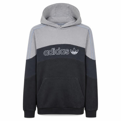 Front view of Adidas boys’ grey colourblock pullover hoodie 15-16 years logo fleece