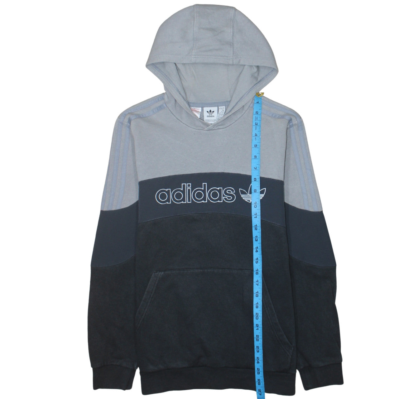 Adidas Boys Grey Colourblock Pullover Hoodie 15-16 Years Logo Fleece
