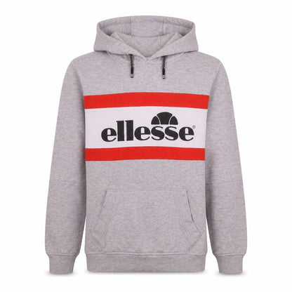 Front view of Ellesse boys’ grey pullover hoodie 12 years logo colourblock sportswear