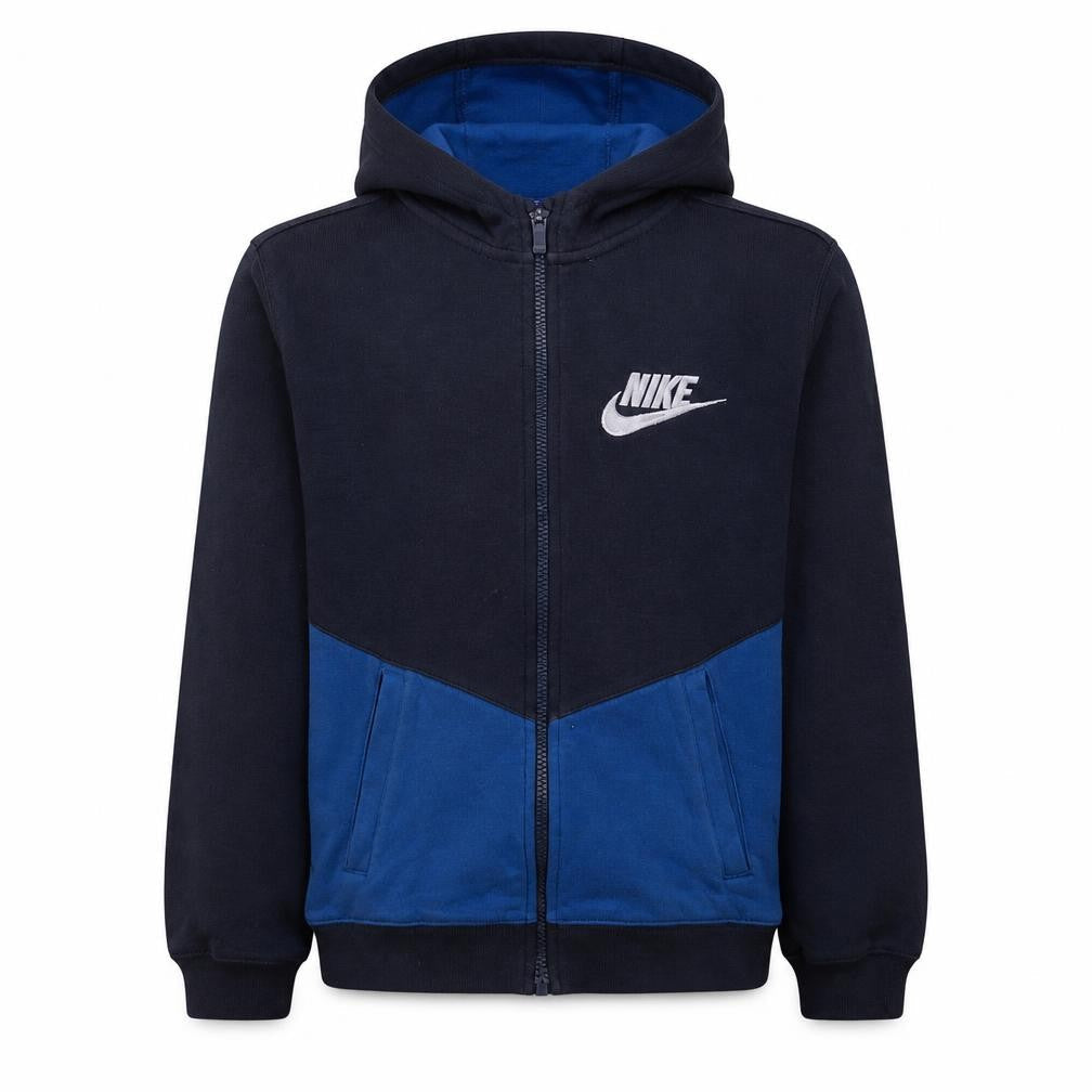 Front view of Nike boys’ blue full zip hoodie 12-13 years fleece casual sweatshirt