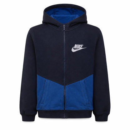 Front view of Nike boys’ blue full zip hoodie 12-13 years fleece casual sweatshirt