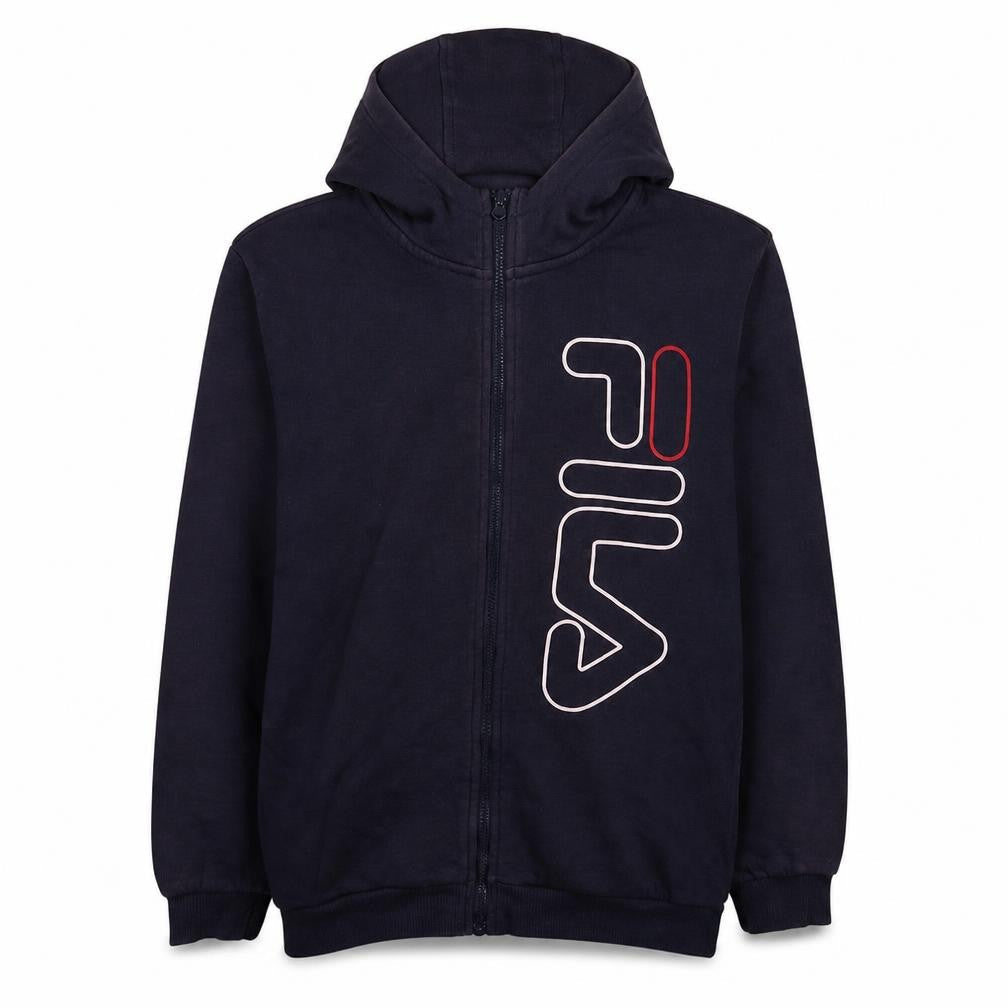 Front view of Fila boys’ black full zip hoodie 11-12 years logo fleece sweatshirt