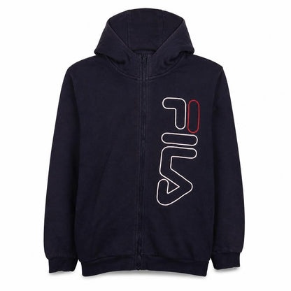 Front view of Fila boys’ black full zip hoodie 11-12 years logo fleece sweatshirt