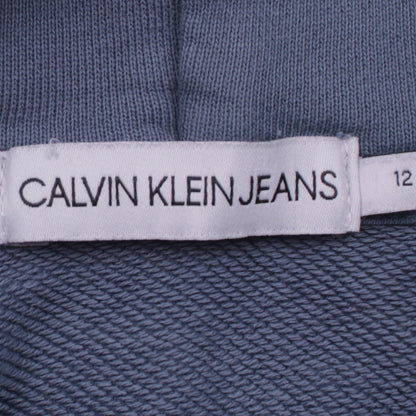 Calvin Klein Jeans Boys Blue Pullover Hoodie 12 Years Logo Cotton Stretch