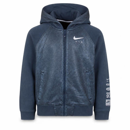 Front view of Nike boys’ blue full zip hoodie 12-13 years air logo hooded sweatshirt
