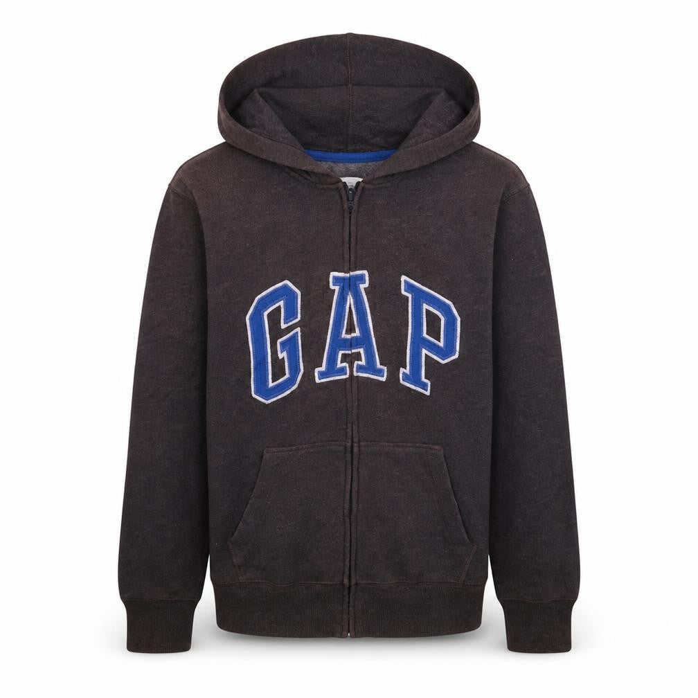 Front view of Gap Kids boys’ black full zip hoodie 13 years classic fleece sweatshirt