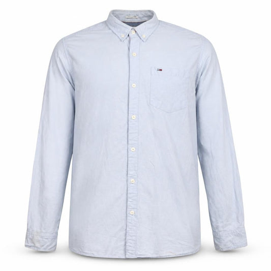 Front view of Hilfiger Denim Men's Blue Button-Down Casual Shirt L Regular Fit