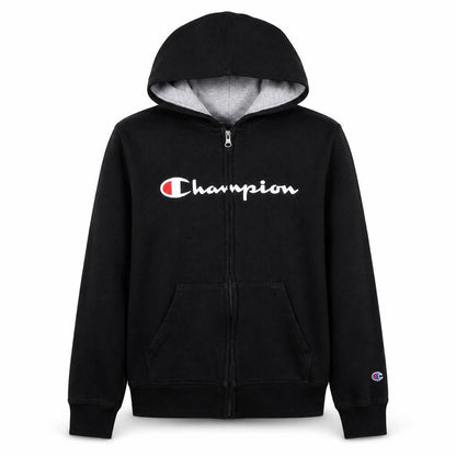 Front view of Champion boys’ black full zip hoodie 14-16 years cotton blend athleticwear