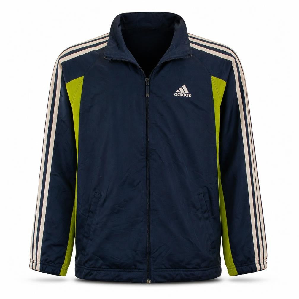 Front view of Adidas boys’ blue track jacket 16 years full zip sports activewear