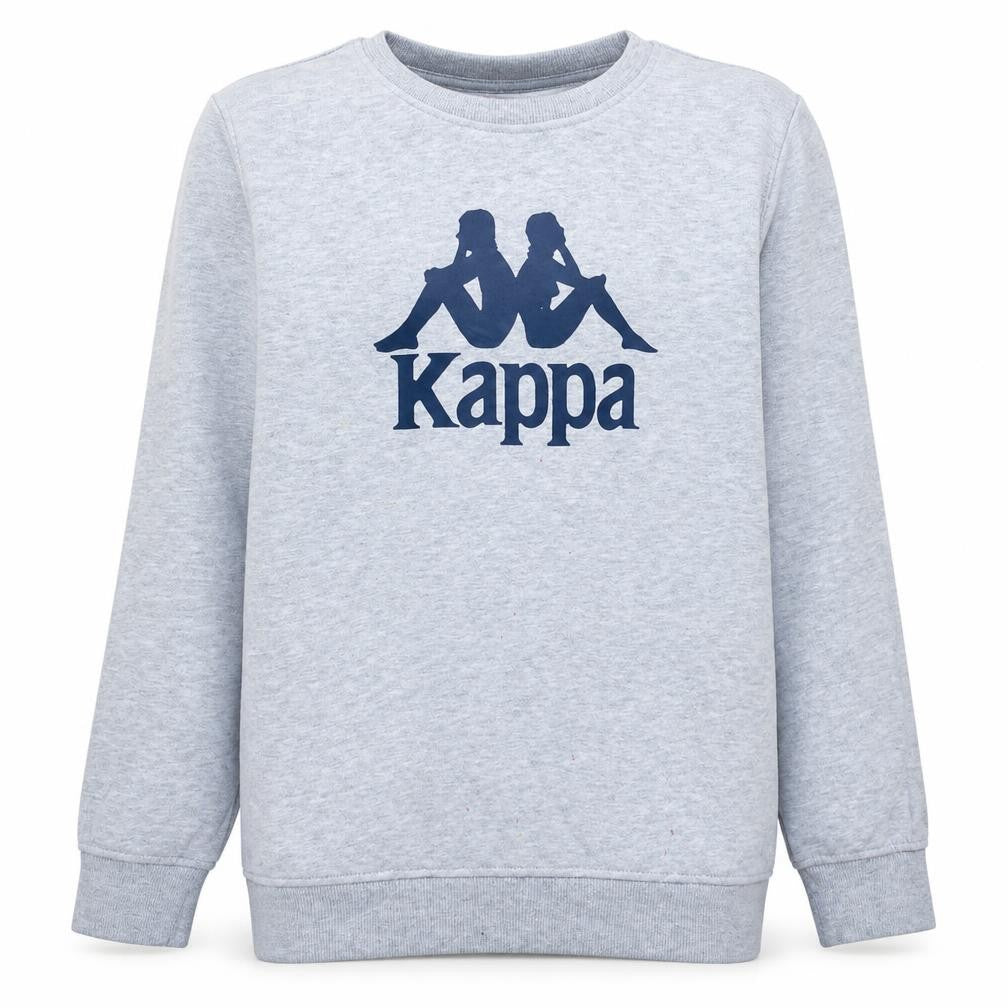 Front view of Kappa boys’ grey logo crew neck sweatshirt, size 146/152, cotton blend