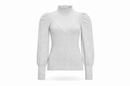 River Island Womens Grey High Neck Puff Sleeve Knit Blouse Size 6