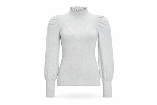 River Island Womens Grey High Neck Puff Sleeve Knit Blouse Size 6