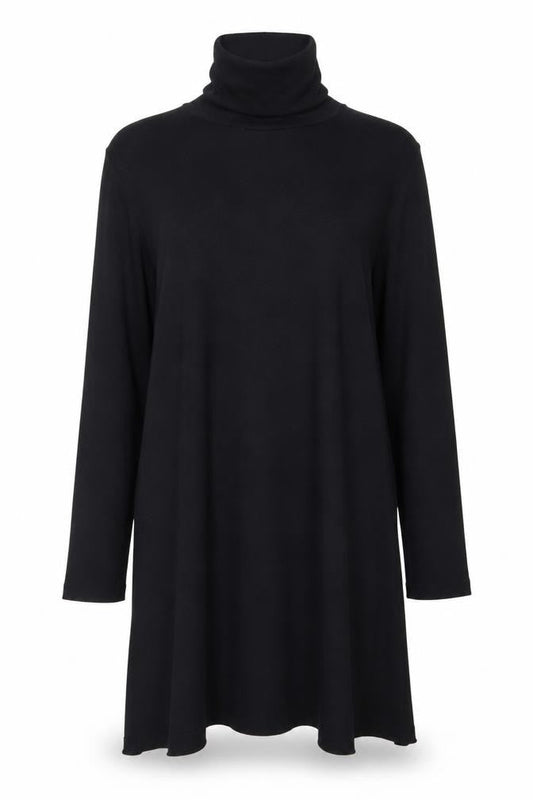 Front view of ASOS Women Black, size 12, Knit Roll Neck Long Sleeve Shift Dress