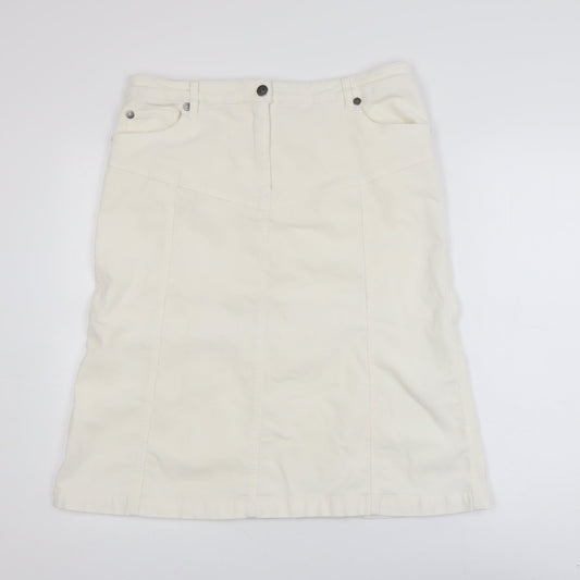 b.young Women Ivory A-Line Stretch Cotton Knee Length Skirt Size 14