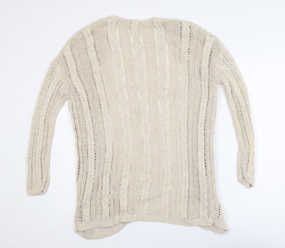 Garnet Hill Women's Beige Open-Knit Linen Cotton Cardigan Size S