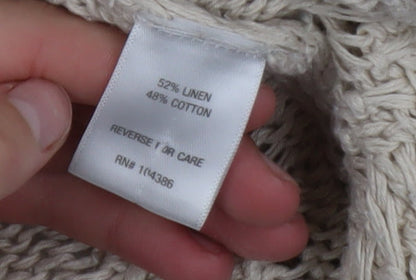 Garnet Hill Women's Beige Open-Knit Linen Cotton Cardigan Size S