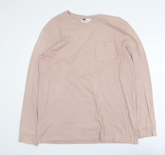 Topman Men's Beige Long Sleeve Crew Neck Cotton T-Shirt XL
