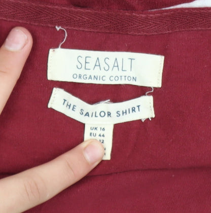 Seasalt Women Red Striped Organic Cotton Sailor T-Shirt UK 16