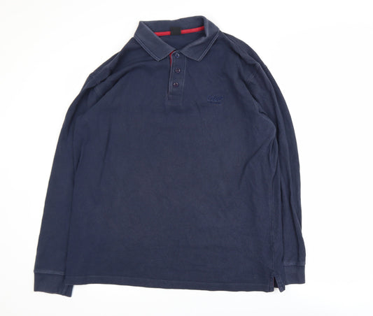 Cotton Traders Men's Blue Long Sleeve Cotton Polo Shirt M
