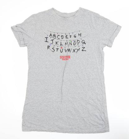 Womens UK Size XS Stranger Things Grey Basic T-Shirt