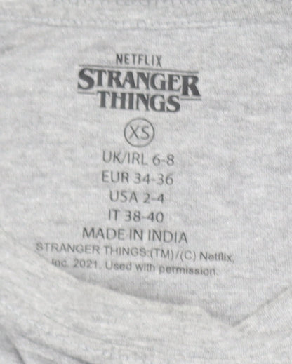 Womens UK Size XS Stranger Things Grey Basic T-Shirt