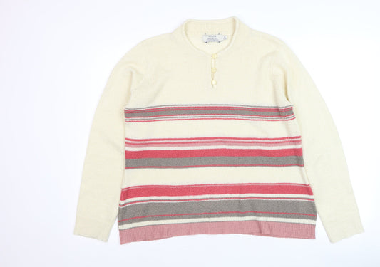 Honor Millburn Womens Ivory Striped Henley Jumper Size 14-16 Acrylic Knit